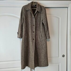 Long Dress Coat Womens 8 Tweed Brown Wool Blend Dark Academia Preppy Old Money